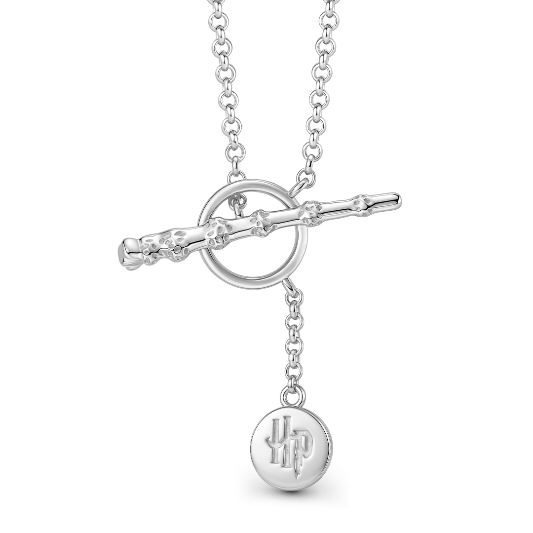 Gnoce Harry Potter Elder Wand Toggle Clasp Silver‑Tone Necklace_1