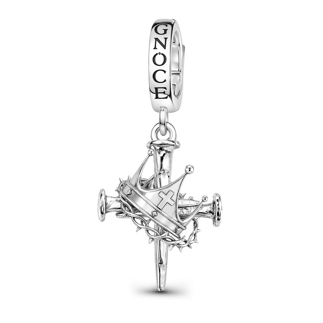 Gnoce Religious Series Crown Cross Clasp Dangle Charm Platinum-plated Silver Blend_1