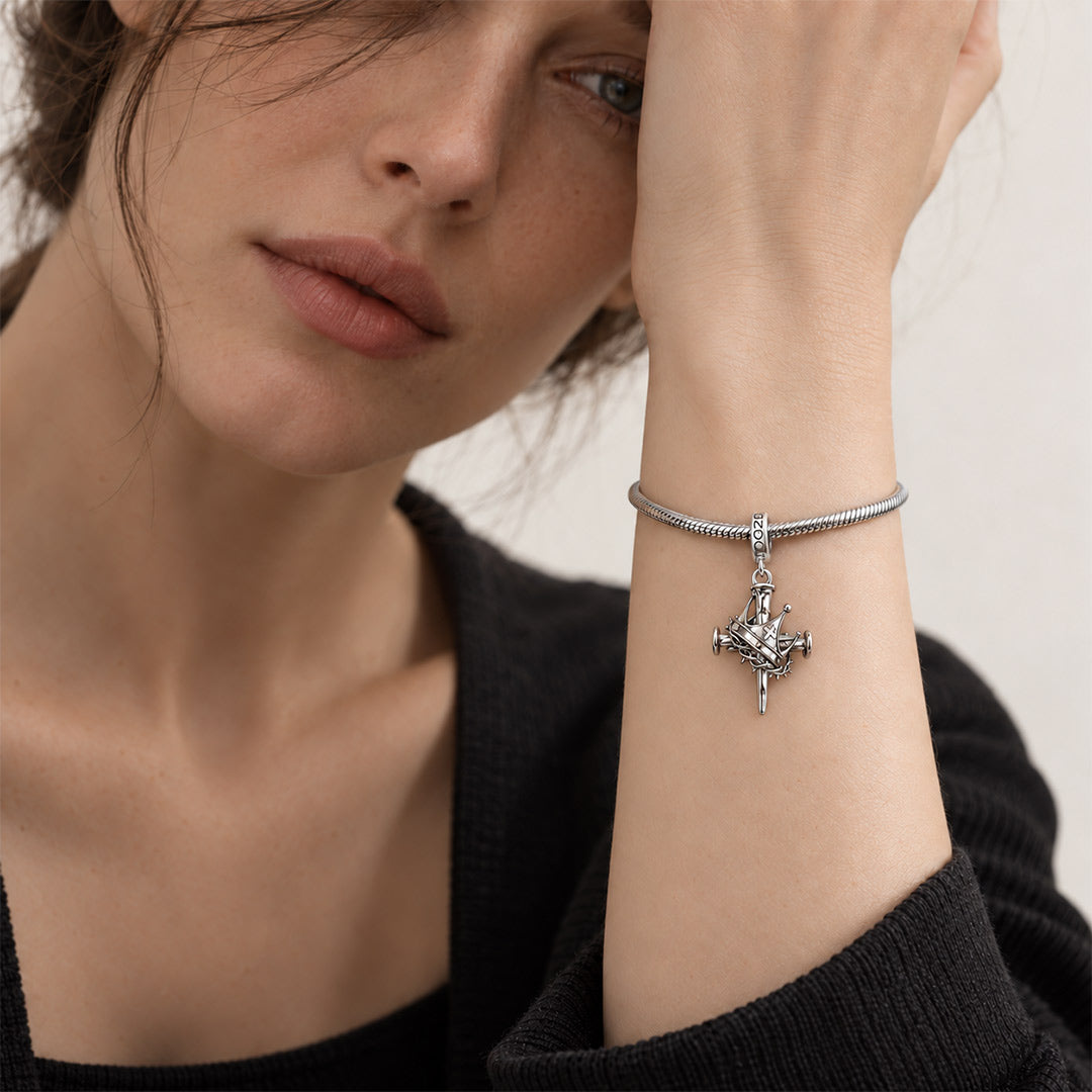 Gnoce Religious Series Crown Cross Clasp Dangle Charm Platinum-plated Silver Blend_2