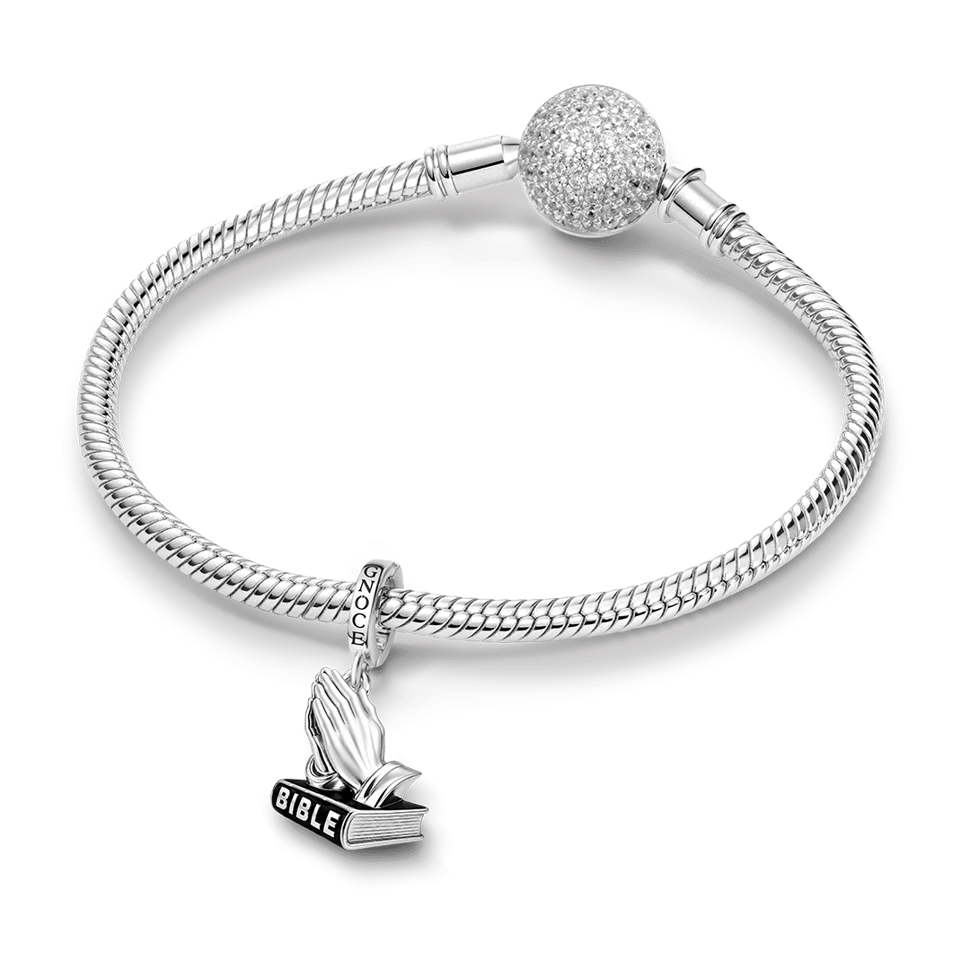 Gnoce Religious Series Praying Hands Clasp Dangle Charm Platinum-plated Silver Blend_3