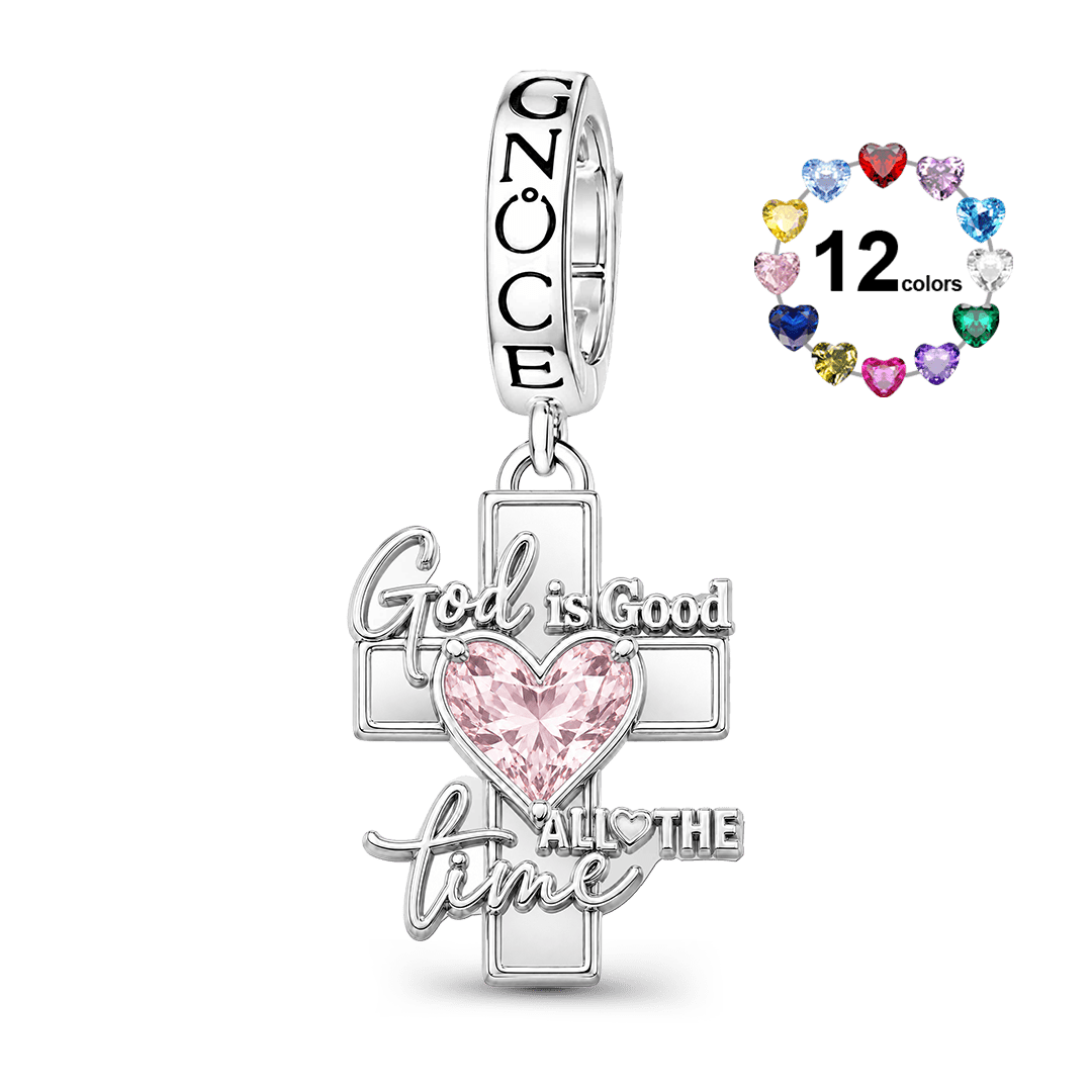 Gnoce Religious Series Cross Name Engraving Birthstone Clasp Dangle Charm Platinum-plated Silver Blend_1