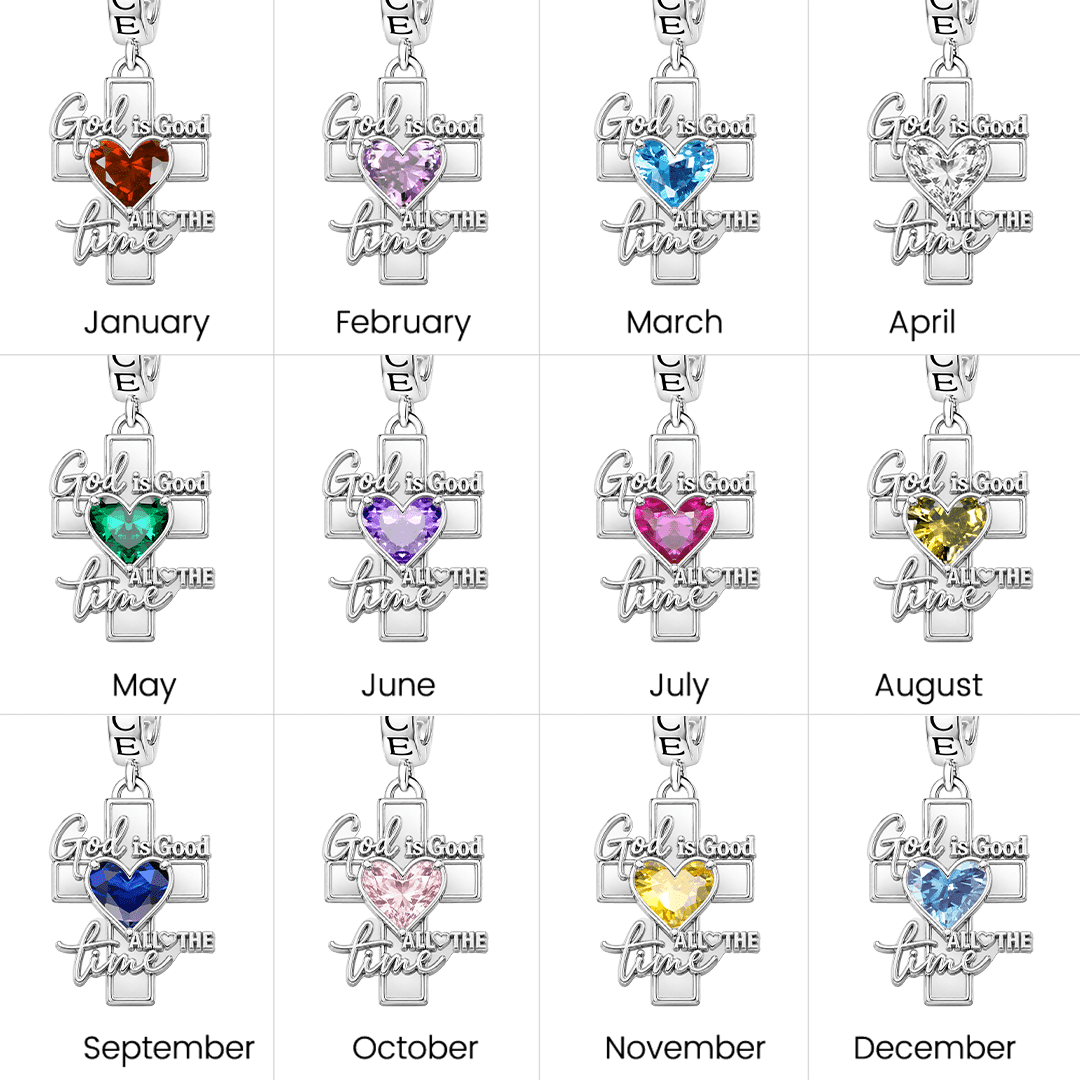 Gnoce Religious Series Cross Name Engraving Birthstone Clasp Dangle Charm Platinum-plated Silver Blend_3