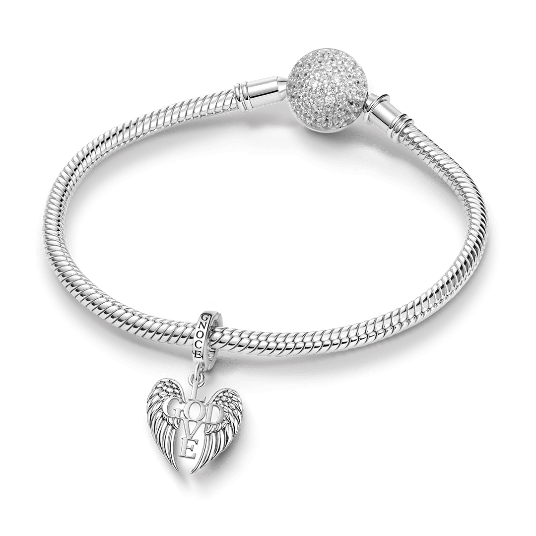 Gnoce Religious Series Love God Wings Clasp Dangle Charm Platinum-plated Silver Blend_3