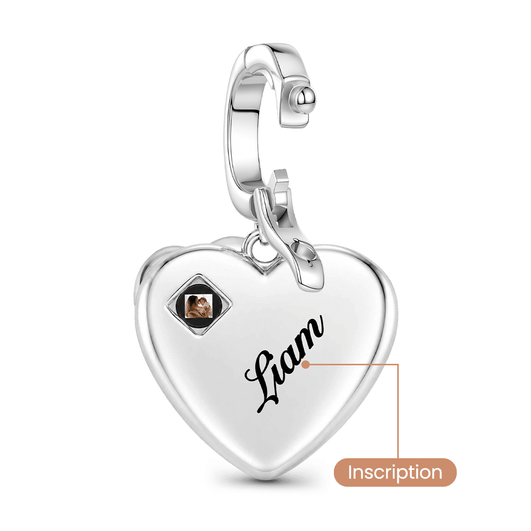 Gnoce Heart-shaped Projection Photo Custom Engraving Clasp Dangle Charm Platinum-plated Silver Blend_7