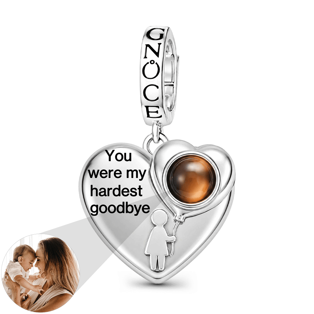 Gnoce Heart-shaped Projection Photo Custom Engraving Clasp Dangle Charm Platinum-plated Silver Blend_1