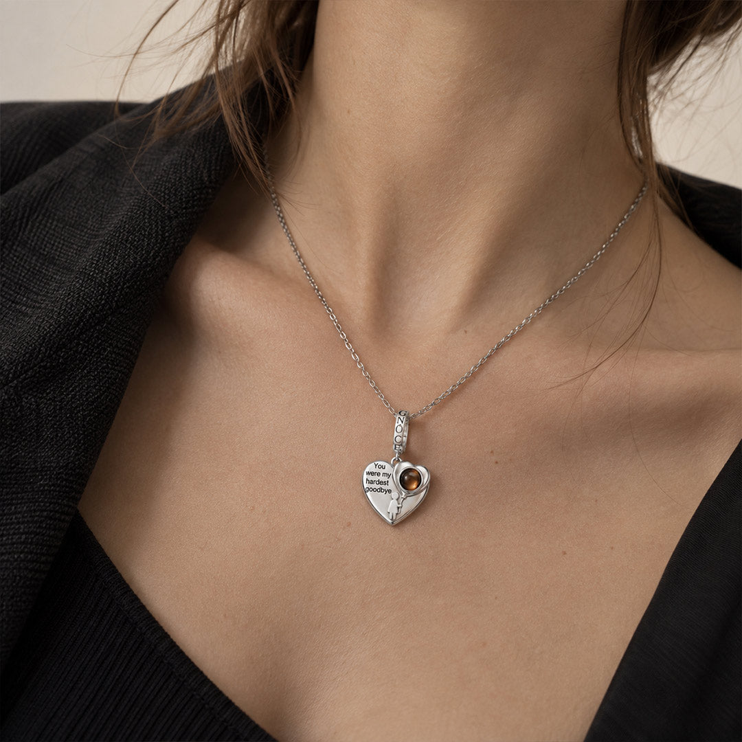 Gnoce Heart-shaped Projection Photo Custom Engraving Clasp Dangle Charm Platinum-plated Silver Blend_4