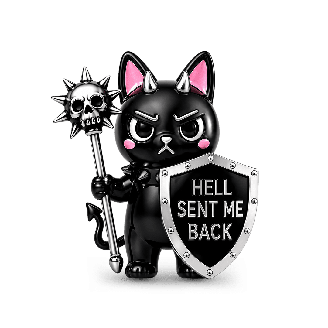 Gnoce Halloween Punk Dark Humor Series Hell Black Cat Bead Black Gold-plated Silver Blend_1