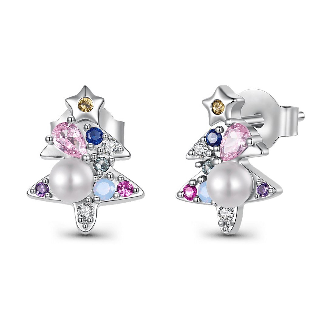 Gnoce Silver Christmas Tree Stud Earrings_1