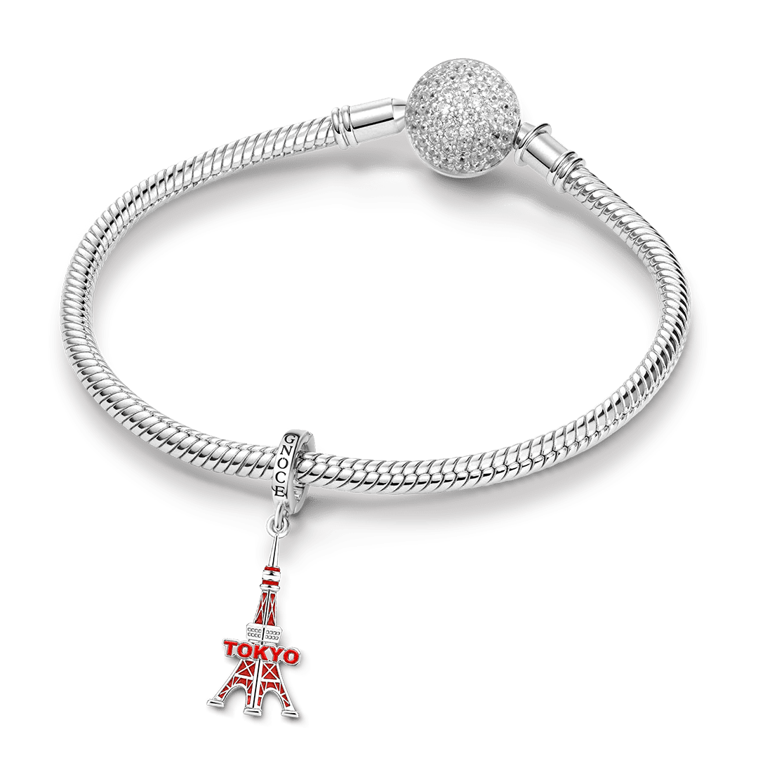Gnoce Japanese Style Tokyo Tower Clasp Dangle Charm Platinum-plated Silver Blend_3