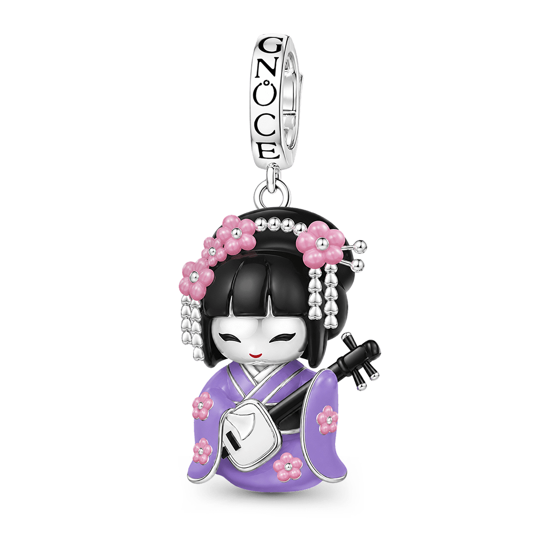 Gnoce Japanese Purple Geisha Doll Shamisen Glow-in-the-dark Clasp Dangle Charm Platinum-plated Silver Blend_2