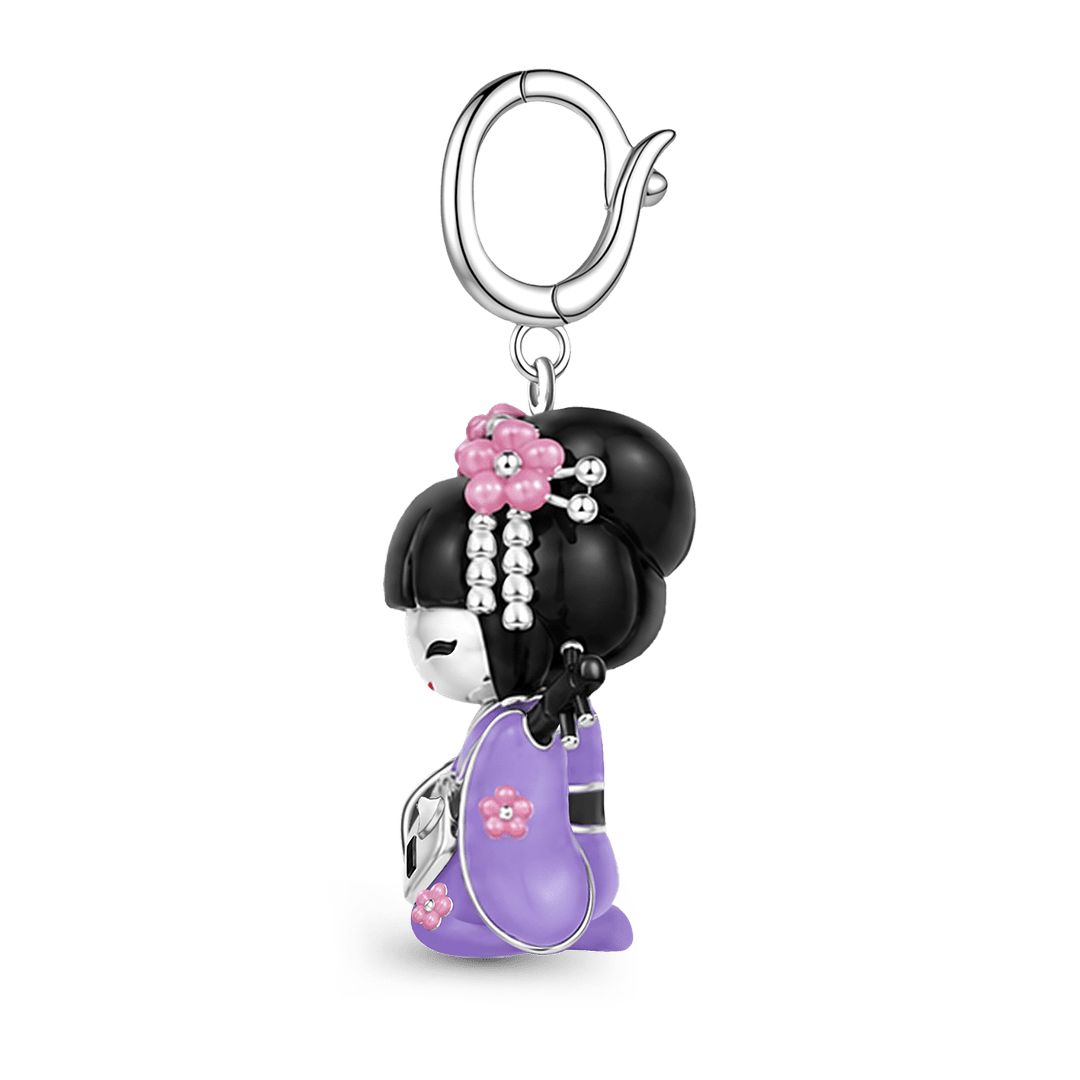 Gnoce Japanese Purple Geisha Doll Shamisen Glow-in-the-dark Clasp Dangle Charm Platinum-plated Silver Blend_6