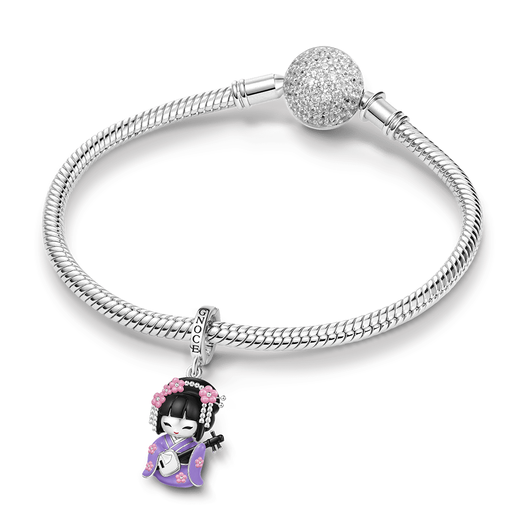Gnoce Japanese Purple Geisha Doll Shamisen Glow-in-the-dark Clasp Dangle Charm Platinum-plated Silver Blend_4
