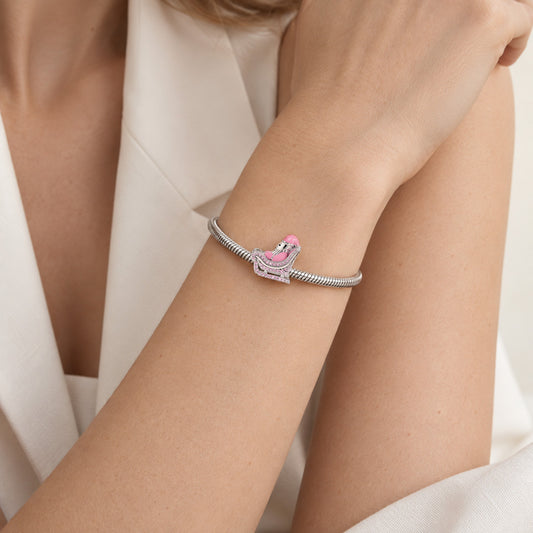 Gnoce Pink Christmas Series Santa Sleigh Charm Bead Platinum-plated Silver Blend_2