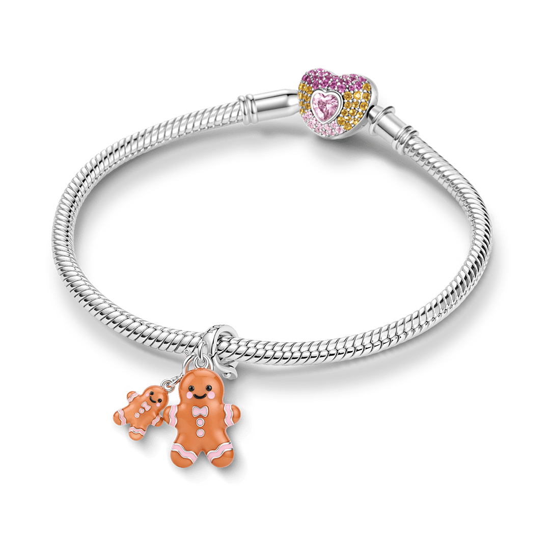 Gnoce Pink Christmas Series Gingerbread Man Clasp Dangle Charm Platinum-plated Silver Blend_3