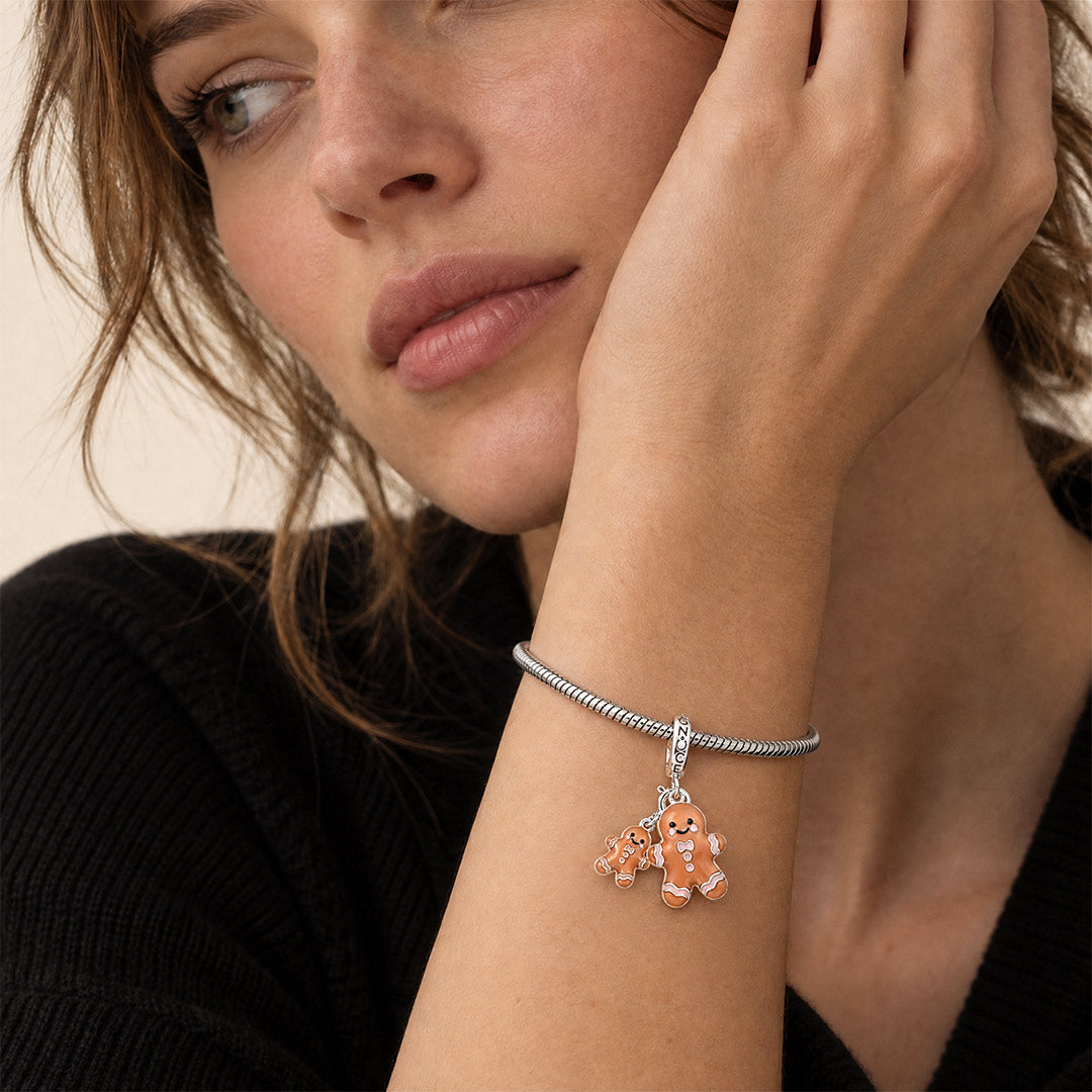 Gnoce Pink Christmas Series Gingerbread Man Clasp Dangle Charm Platinum-plated Silver Blend_4