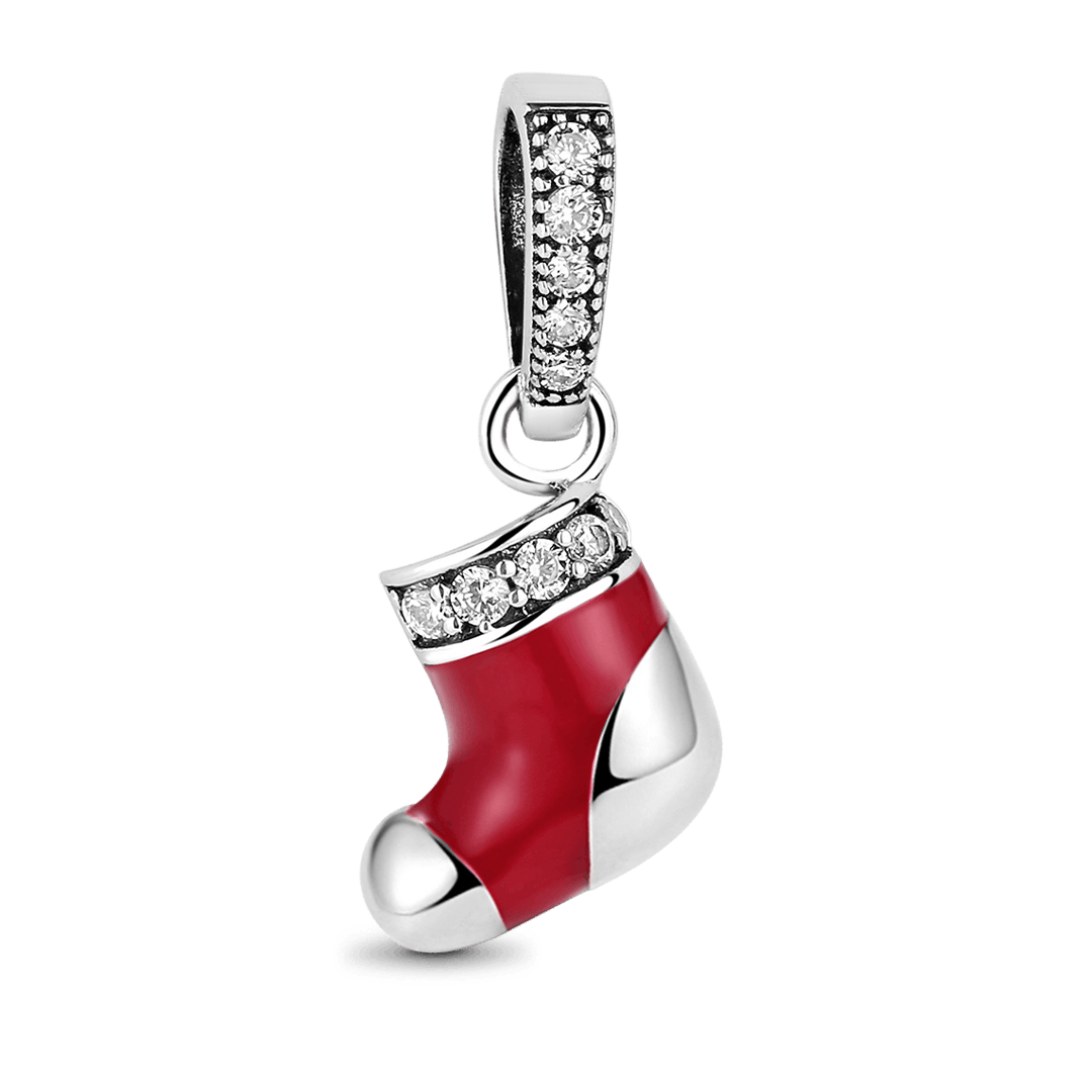 Christmas Sock Pendant Dangle Charm 925 Sterling Silver Inlaid with Crystal Gemstones_1