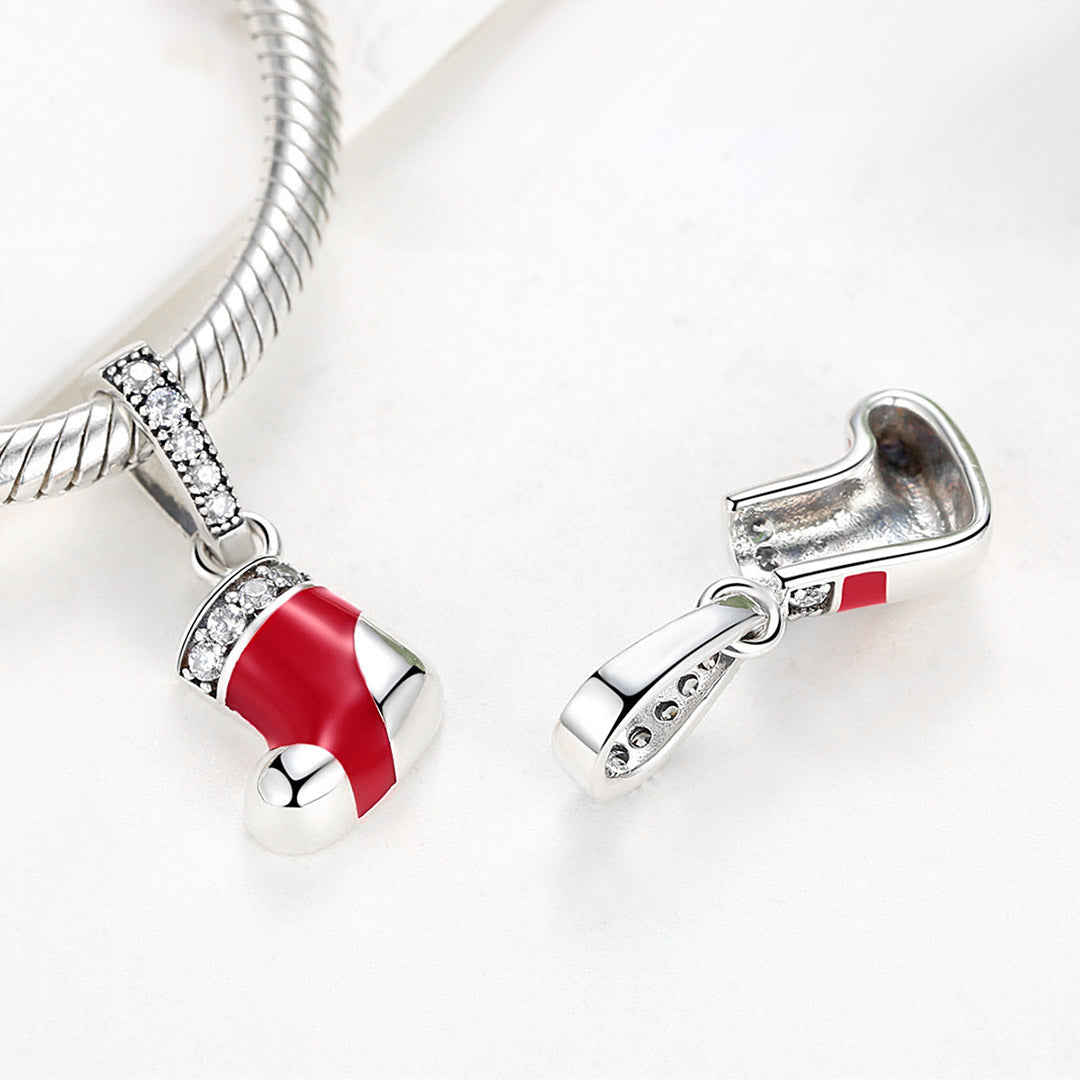 Christmas Sock Pendant Dangle Charm 925 Sterling Silver Inlaid with Crystal Gemstones_4