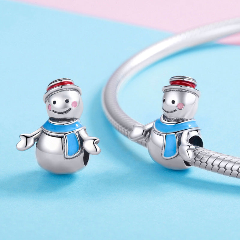 "Welcome" Cute Smiling Face Snowman Charm Bead 925 Sterling Silver_4