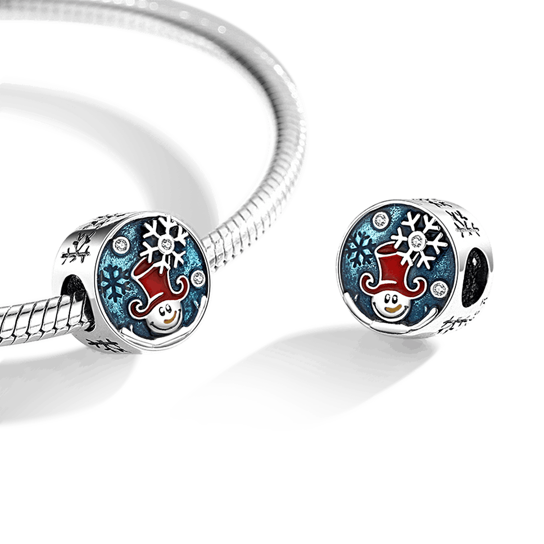 Clown Snowman with Turquoise Blue Background Charm Bead 925 Sterling Silver Inlaid with three Round Gemstones_3