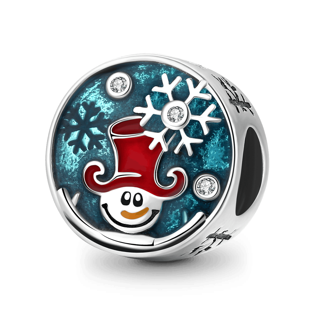 Clown Snowman with Turquoise Blue Background Charm Bead 925 Sterling Silver Inlaid with three Round Gemstones_1