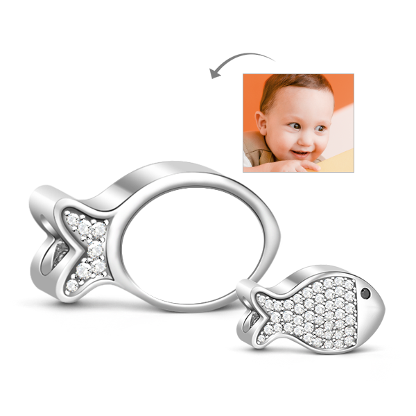 Gnoce "Don't Forget Me" Cute Fish Inlaid with Clear Crystals 925 Sterling Silver Photo Bead Charm, Great Gift for Your Best Friend_3