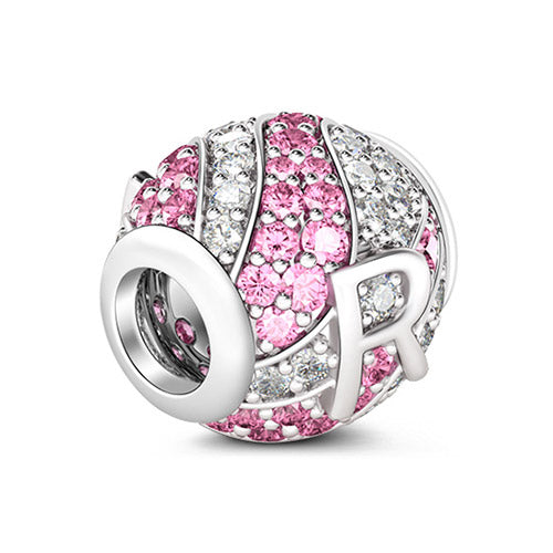 Gnoce “Letter R with Special Meaning for Special Person ”Made of 925 Sterling Silver Pink & Clear  CZ Letter R Charm_2