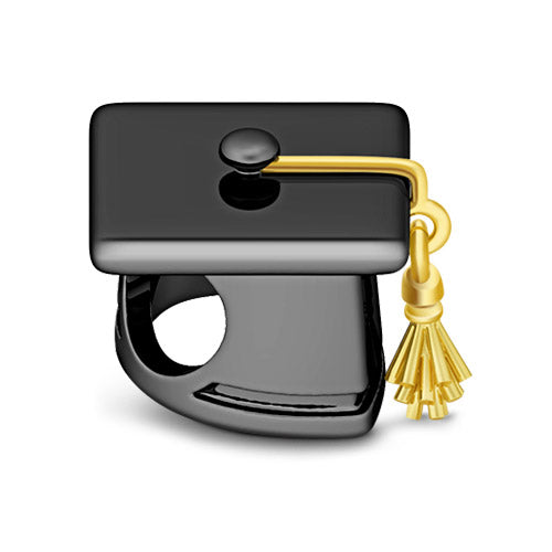 Gnoce "New Period in Life" Black Plated Trencher Cap with Yellow Gold Tassels 925 Sterling Silver Charm Bead_2