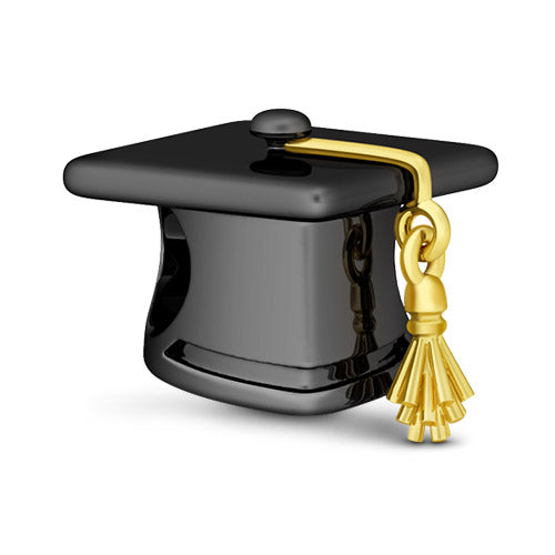 Gnoce "New Period in Life" Black Plated Trencher Cap with Yellow Gold Tassels 925 Sterling Silver Charm Bead_1