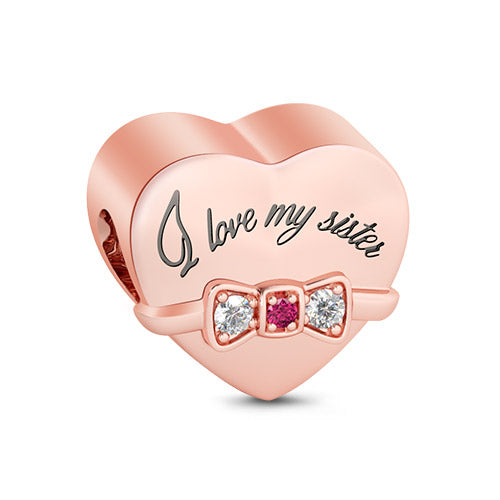 Gnoce "Love for My Sister "Rose Gold Heart Shape I Love My Sister Pink Crystal Hand-crafted Silver Charms_1