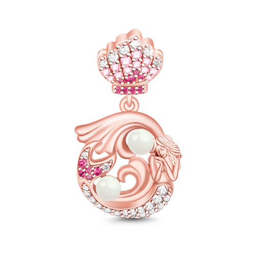 Gnoce "Be Brave to Life" Rose Gold Plated Pearl Mermaid 925 Sterling Silver Charm Pendant Locket for Bracelet/Necklace_1