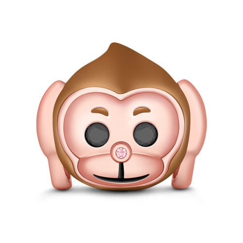 Gnoce "Hear No Evil" Champagne Plated Monkey with Two Black Stones Eyes and Pink Nose 925 Sterling Silver Charm Bead_1