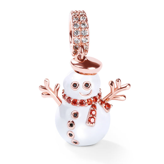Gnoce "Accompany You" 925 Sterling Silver 18K Rose Gold Plated Christmas Snowman Pendant fit for Bracelet/Necklace_1