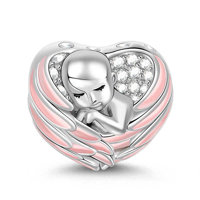 Gnoce "Sleeping Baby Wrapped in Angel Wings" Baby Charm Pink Wings Silver for mothers_1