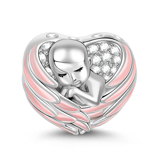 Gnoce "Sleeping Baby Wrapped in Angel Wings" Baby Charm Pink Wings Silver for mothers_1