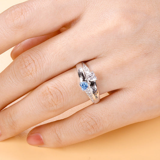 Gnoce "Always Loving You" Customized Sterling Silver Double Heart Stones Ring with Accents_3