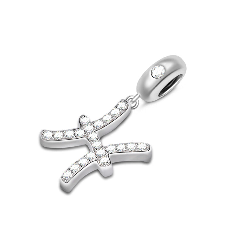 Gnoce "I Miss You" 925 Sterling Silver Pisces Charm Zodiac Sign Pendant With Cz For Bracelet_2