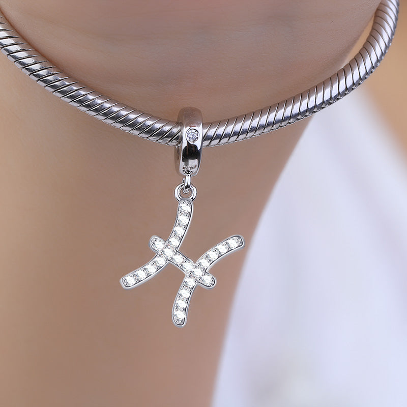 Gnoce "I Miss You" 925 Sterling Silver Pisces Charm Zodiac Sign Pendant With Cz For Bracelet_3