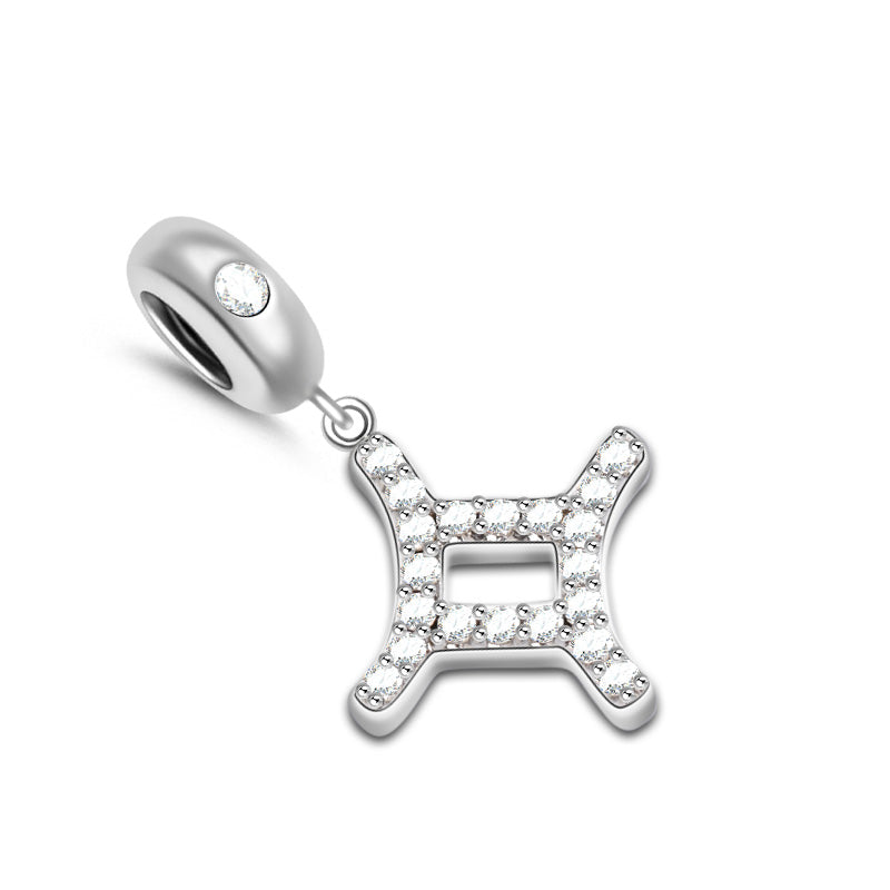 Gnoce "I Need You" 925 Sterling Silver Gemini Charm Zodiac Sign Pendant With Cz For Bracelet_2
