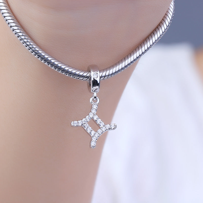 Gnoce "I Need You" 925 Sterling Silver Gemini Charm Zodiac Sign Pendant With Cz For Bracelet_3