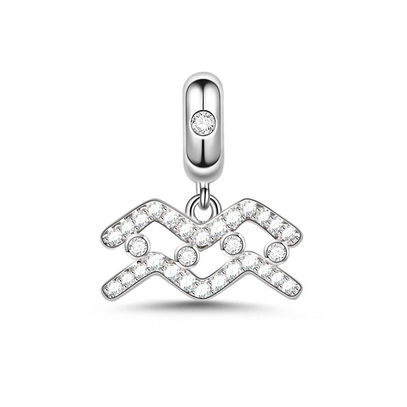Gnoce "My Love, My Life" 925 Sterling Silver Aquarius Charm Zodiac Sign Pendant With Cz For Bracelet_1