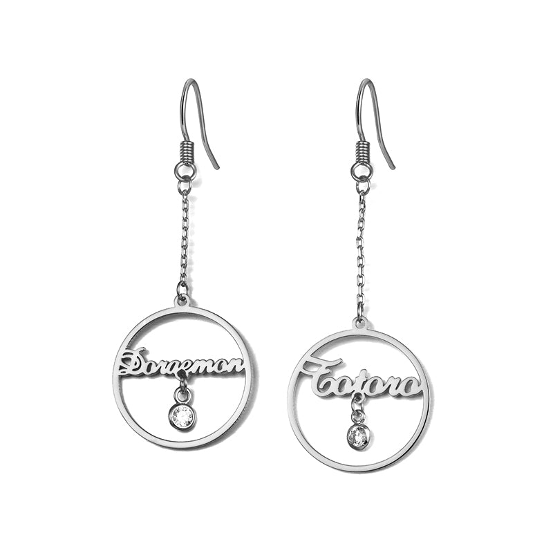 Gnoce "Let Me Accompany You" Personalized Sterling Silver Name Earring with Birthstone_2