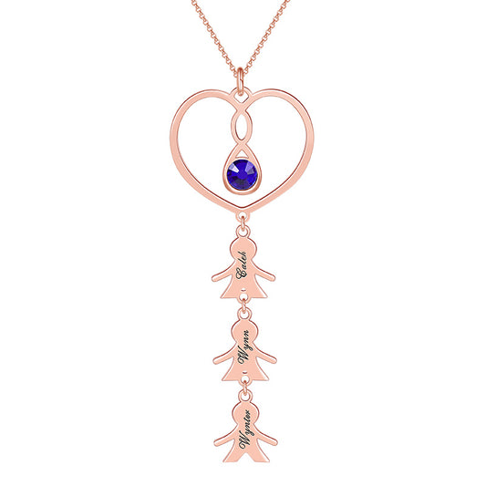 Gnoce "Family Love" Personalized 18K Rose Gold Plated Engraved Necklace Sterling Silver with Birthstone_1