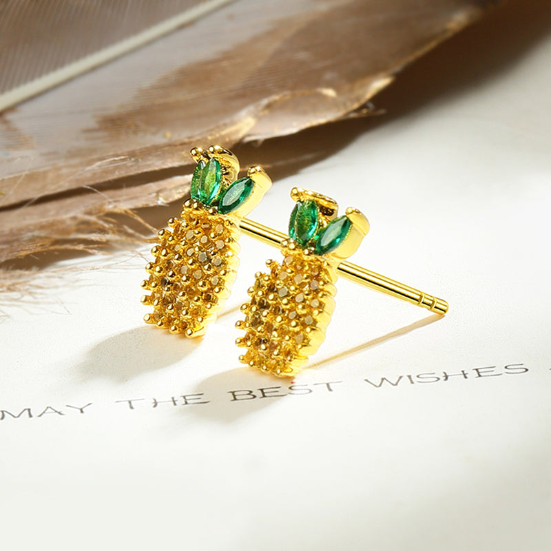 Pineapple Stud Earrings 925 Sterling Silver 18k Gold Plated_2