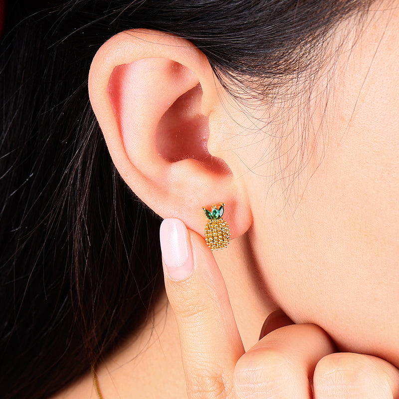 Pineapple Stud Earrings 925 Sterling Silver 18k Gold Plated_3