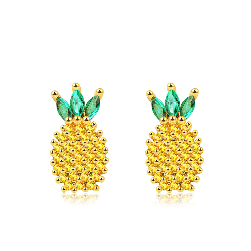 Pineapple Stud Earrings 925 Sterling Silver 18k Gold Plated_1