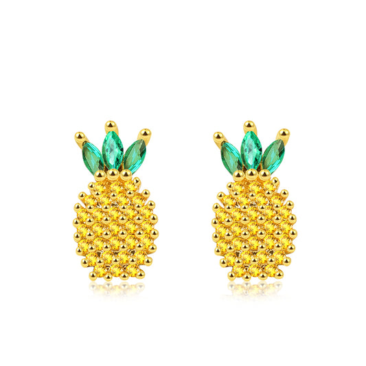 Pineapple Stud Earrings 925 Sterling Silver 18k Gold Plated_1