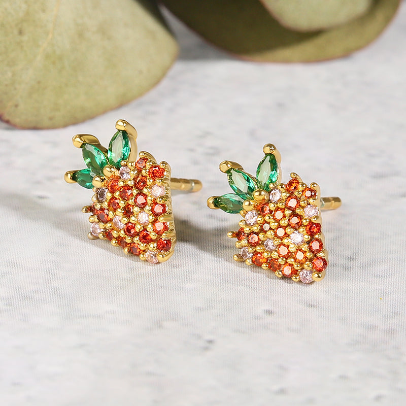 Strawberry Stud Earrings 18k Gold Plated 925 Sterling Silver_2