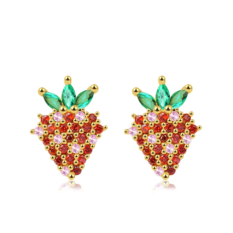 Strawberry Stud Earrings 18k Gold Plated 925 Sterling Silver_1