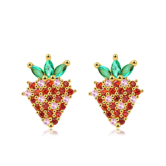 Strawberry Stud Earrings 18k Gold Plated 925 Sterling Silver_1