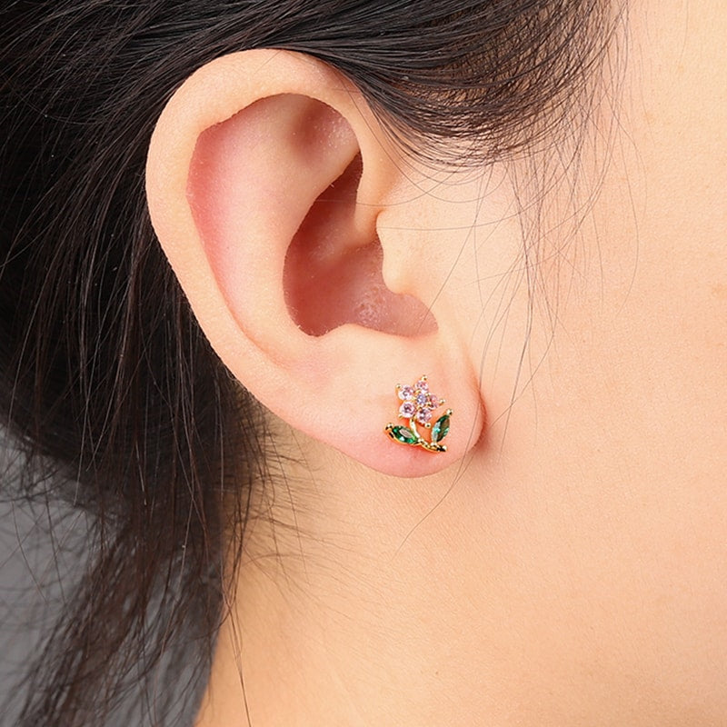 Wildflower Stud Earrings 18k Gold Plated 925 Sterling Silver_3